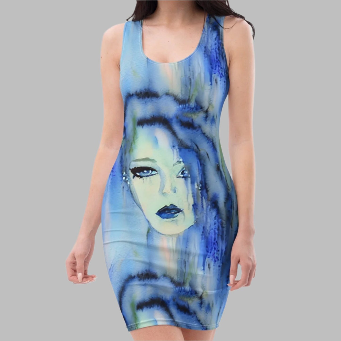 Blue Tie Dye Goddess Bodycon Dress