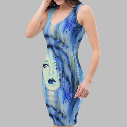 Blue Tie Dye Goddess Bodycon Dress