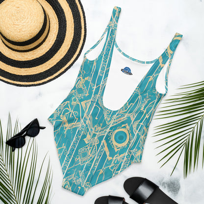 Art Deco Turquoise Eye One-Piece Swimsuit