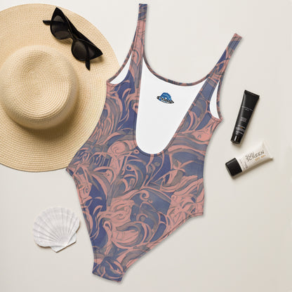 Pink Swirl Art Deco One-Piece Swimsuit