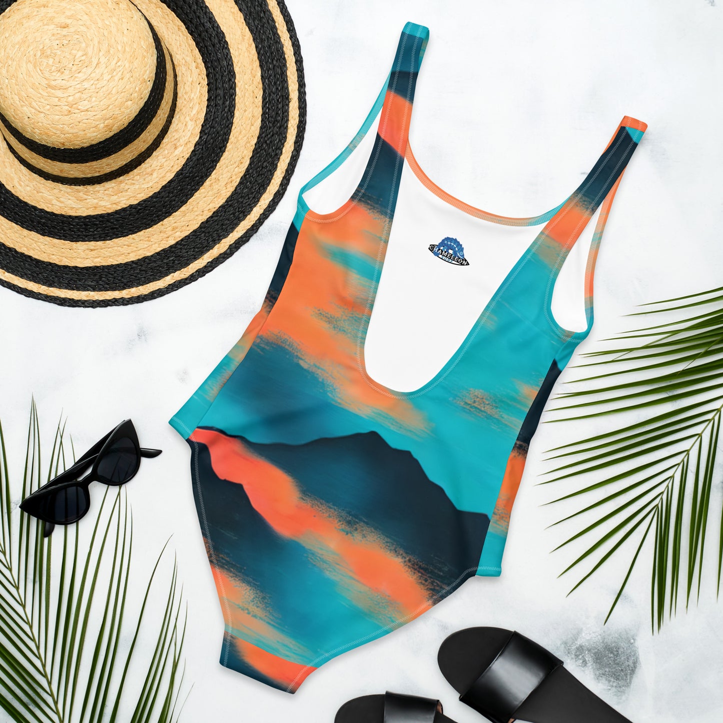 Orange Sunset Blue Mountains Sky One-Piece Swimsuit