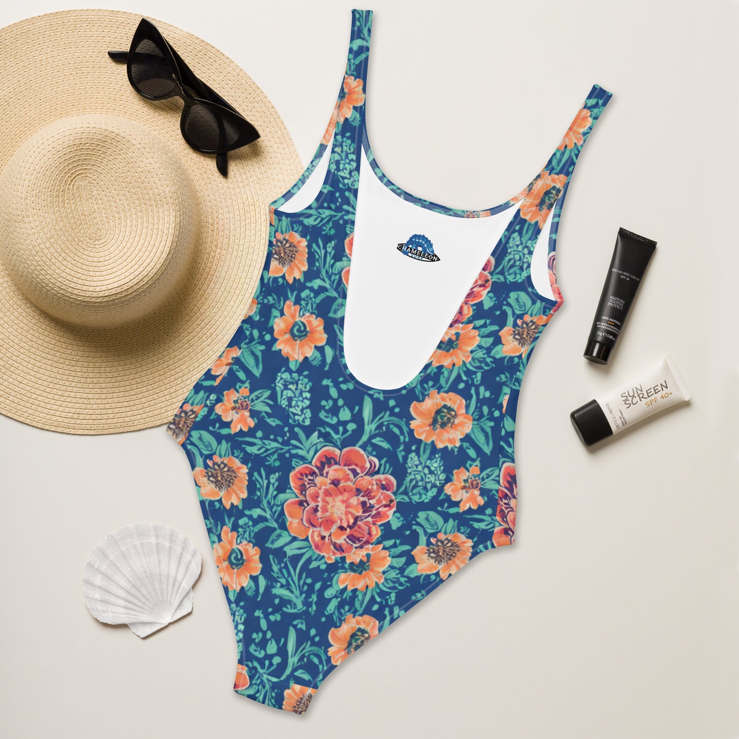 Garden Flowers Blue One-Piece Swimsuit