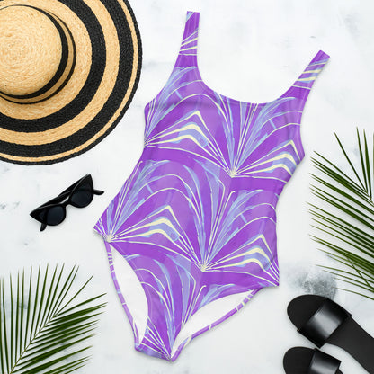 Art Deco Purple White One-Piece Swimsuit