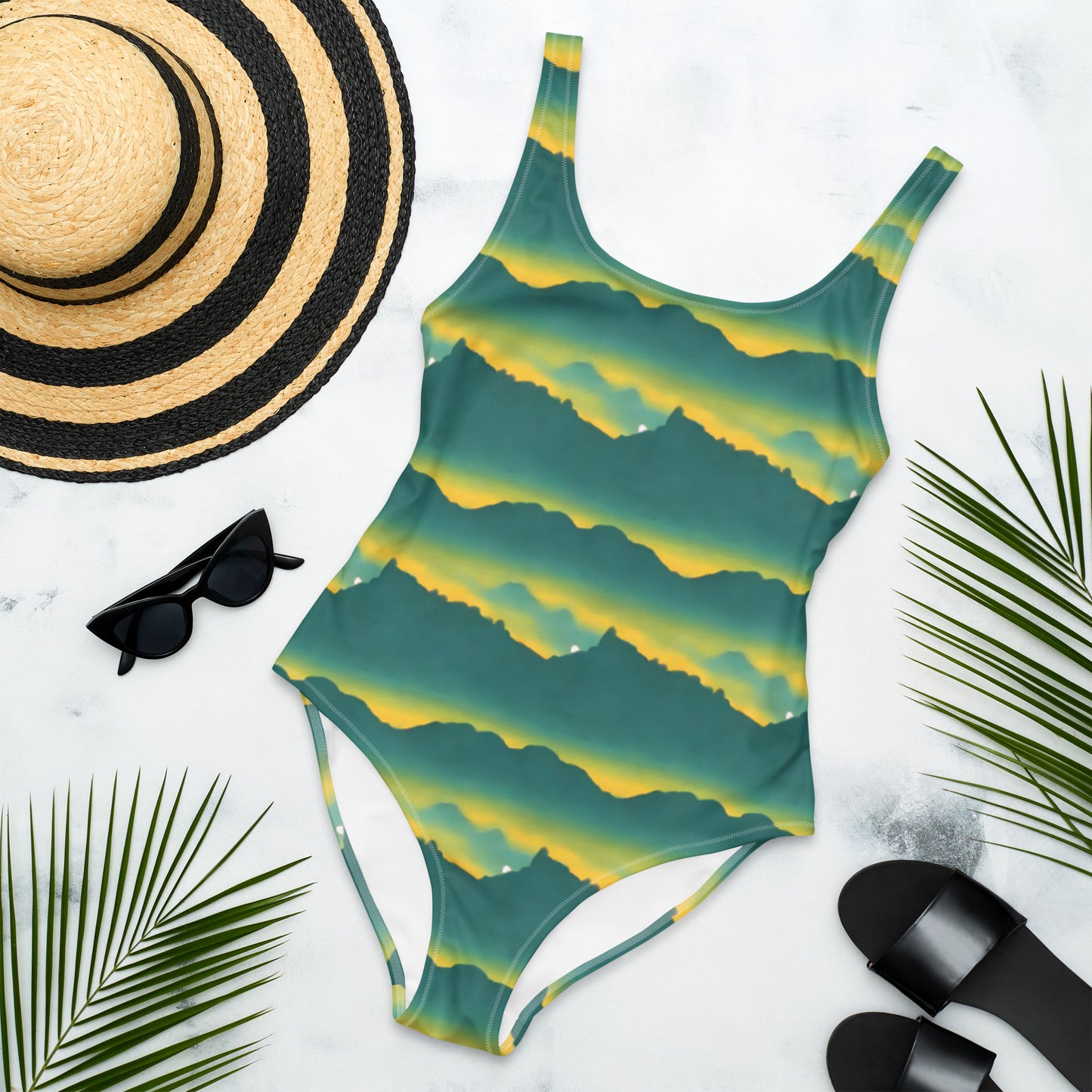 Green Mountains Golden Sunset One-Piece Swimsuit