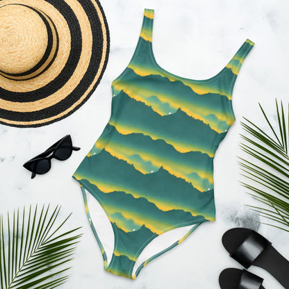 Green Mountains Golden Sunset One-Piece Swimsuit