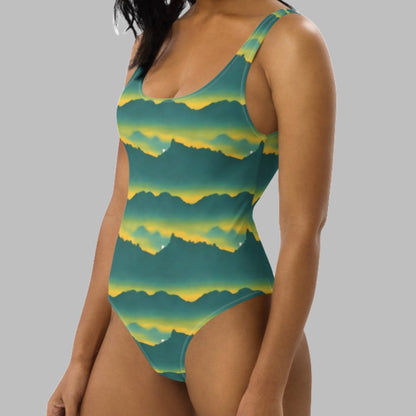 Green Mountains Golden Sunset One-Piece Swimsuit