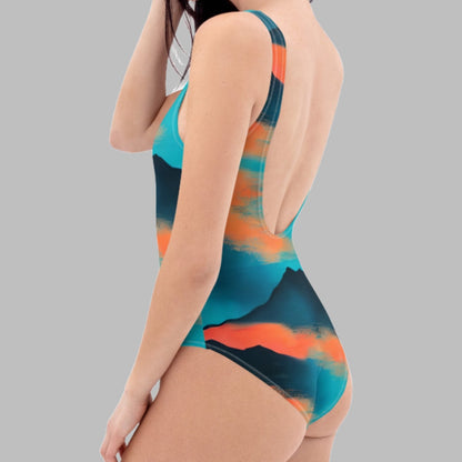 Orange Sunset Blue Mountains Sky One-Piece Swimsuit