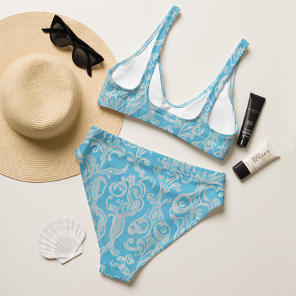 Art Deco Light Blue High-Waisted Bikini