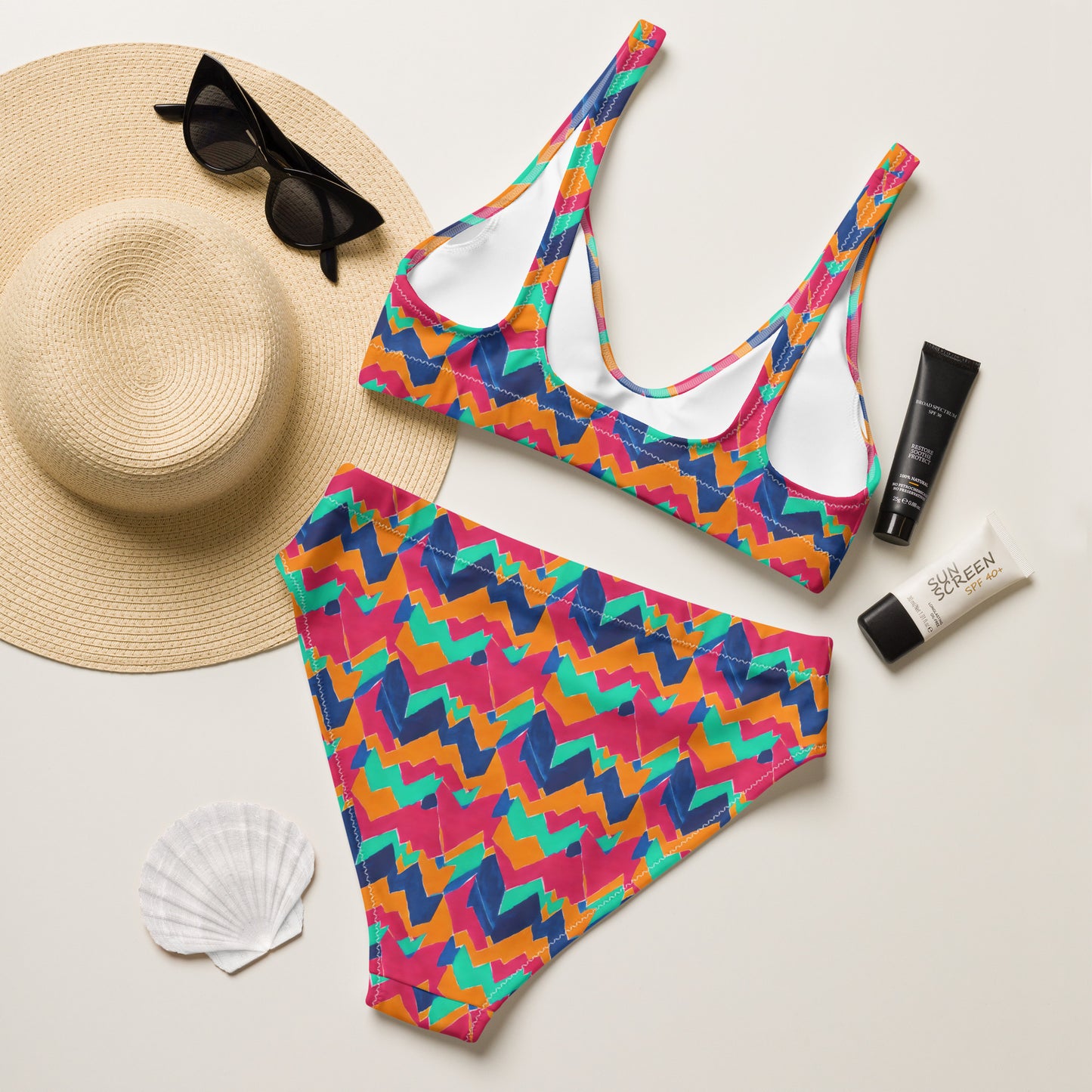 Chevron Brilliant Colors High-Waisted Bikini