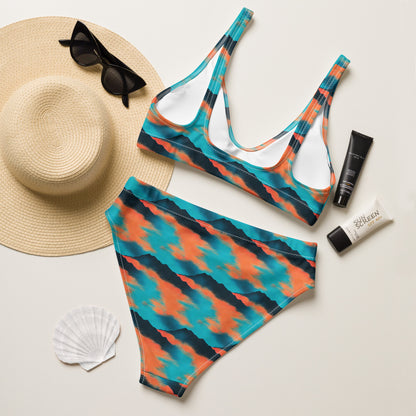 Orange Sunset Blue Mountains Sky High-Waisted Bikini