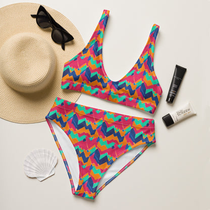 Chevron Brilliant Colors High-Waisted Bikini