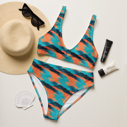 Orange Sunset Blue Mountains Sky High-Waisted Bikini