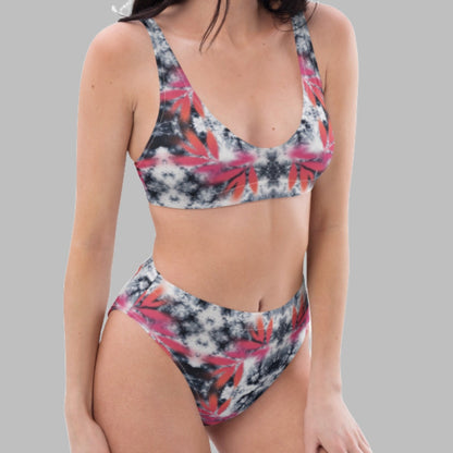 Pink Tropical Spray Paint Black Tie Dye High-Waisted  Bikini