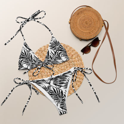 Black Palms White String Bikini