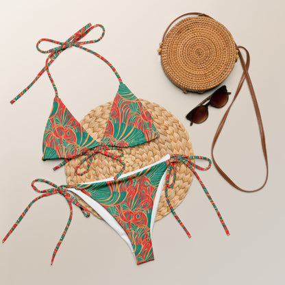 Tropical Plants Green Orange String Bikini