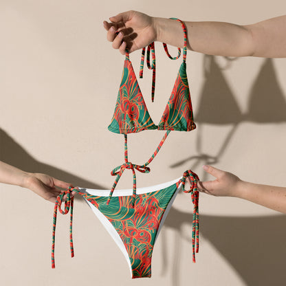 Tropical Plants Green Orange String Bikini