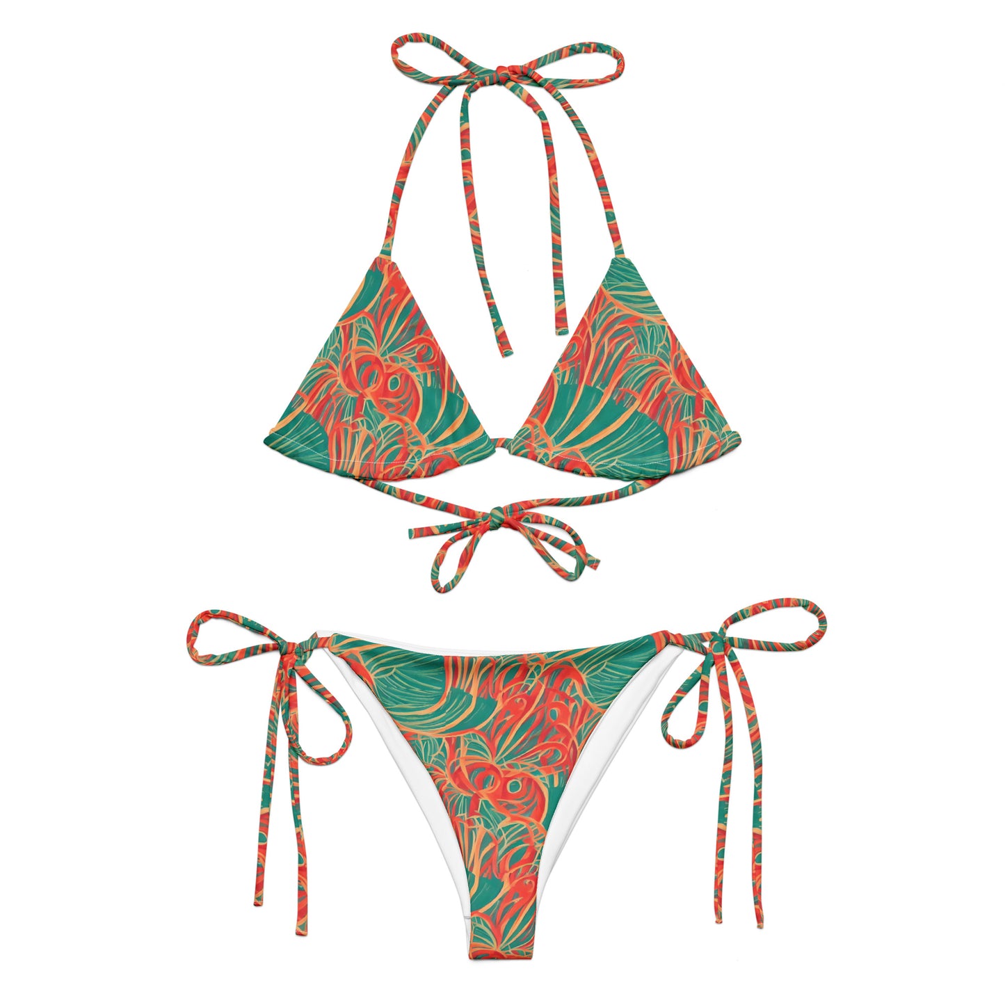 Tropical Plants Green Orange String Bikini