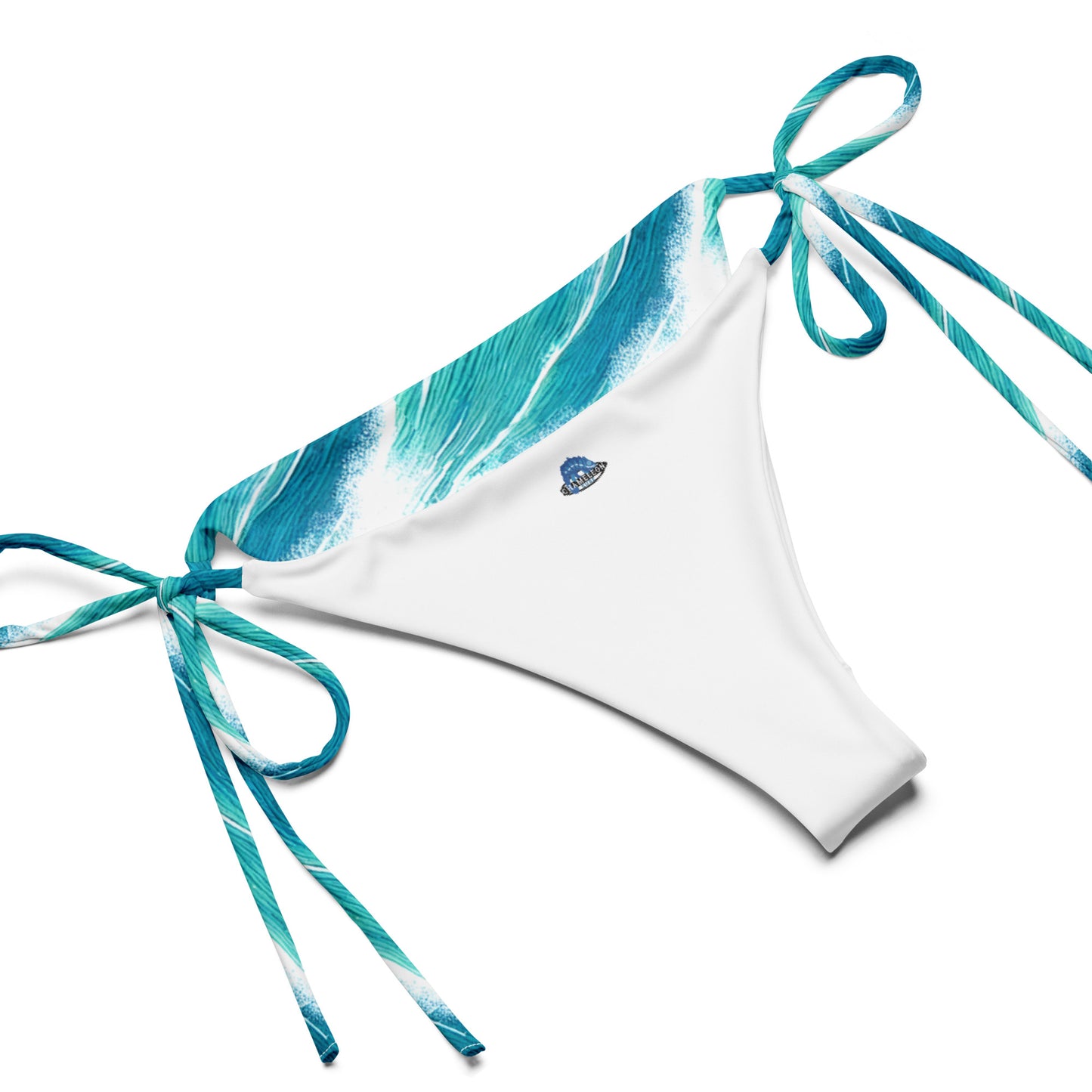 Turquoise White Waves String Bikini