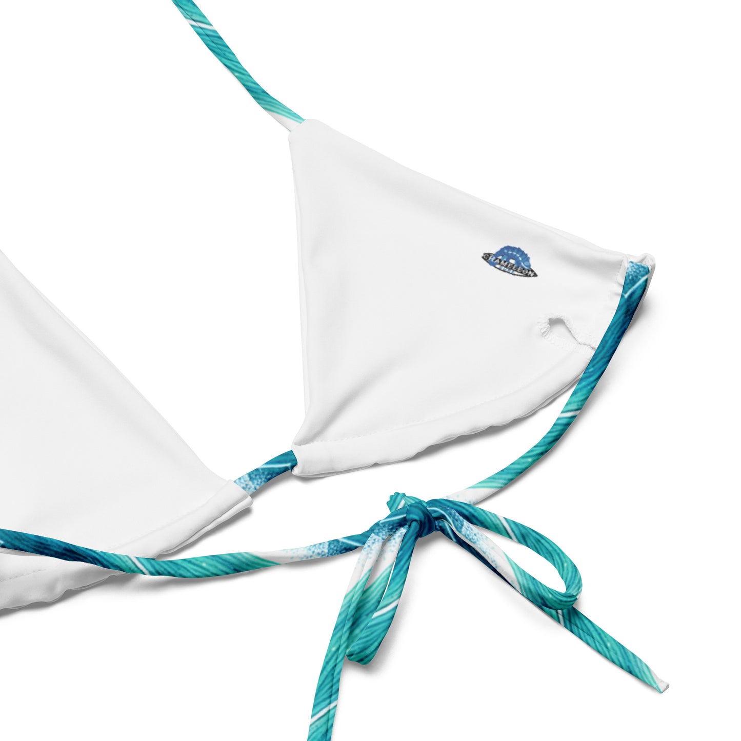 Turquoise White Waves String Bikini