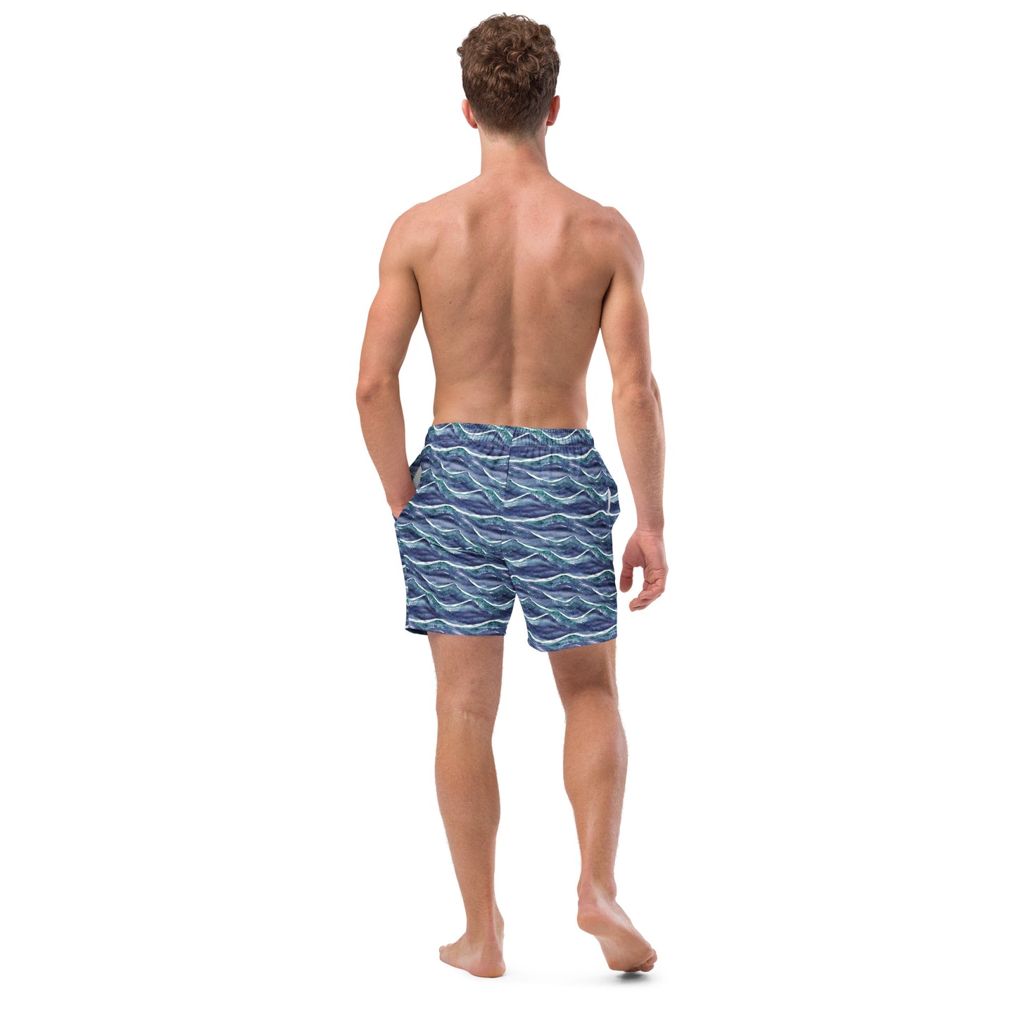 Blue White Waves Men's Swim Trunks