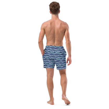 Blue White Waves Men's Swim Trunks