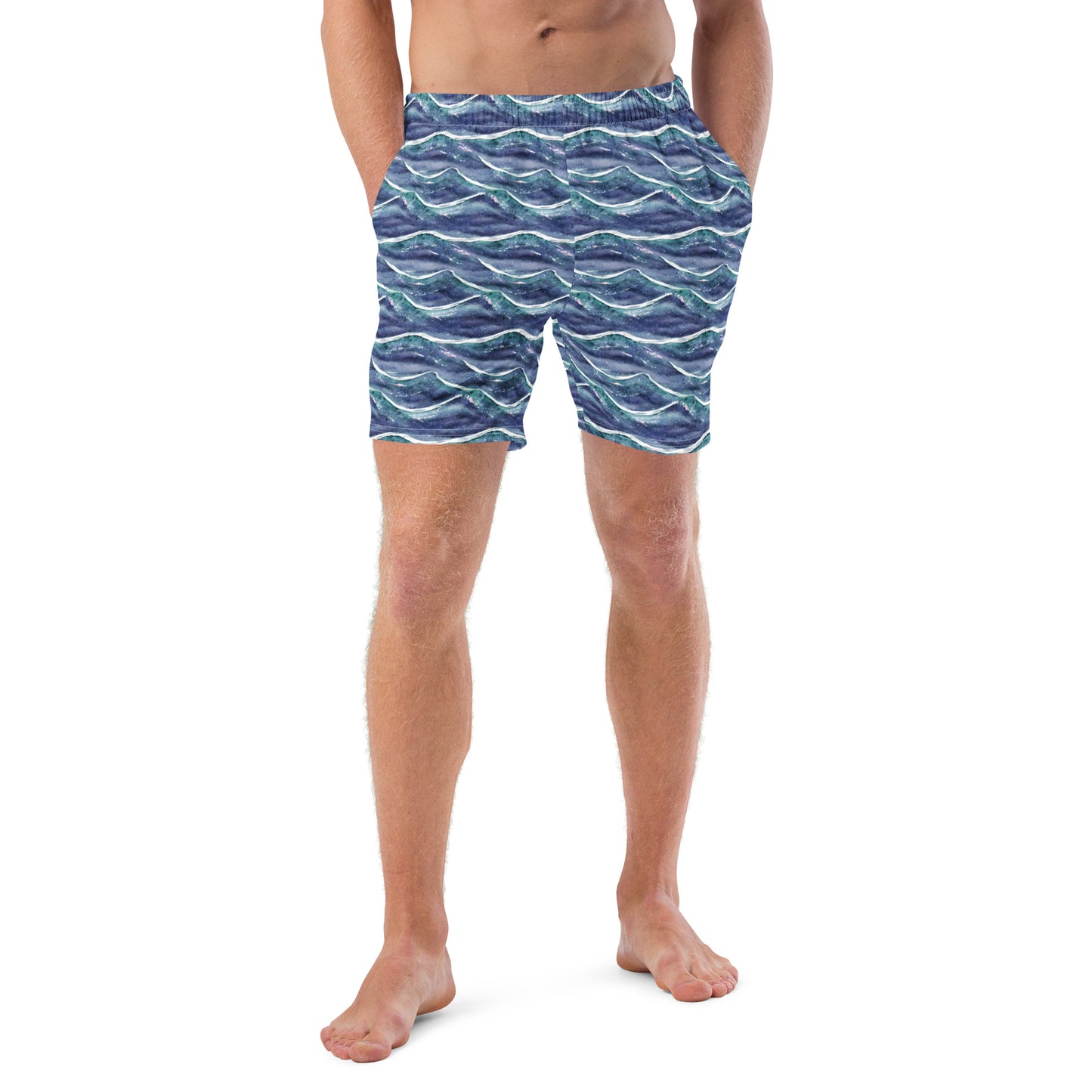 Blue White Waves Men's Swim Trunks