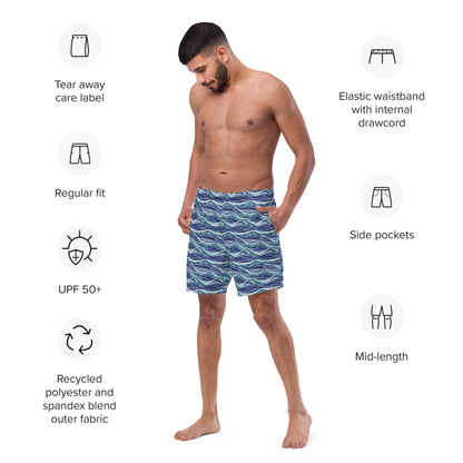 Blue White Waves Men's Swim Trunks