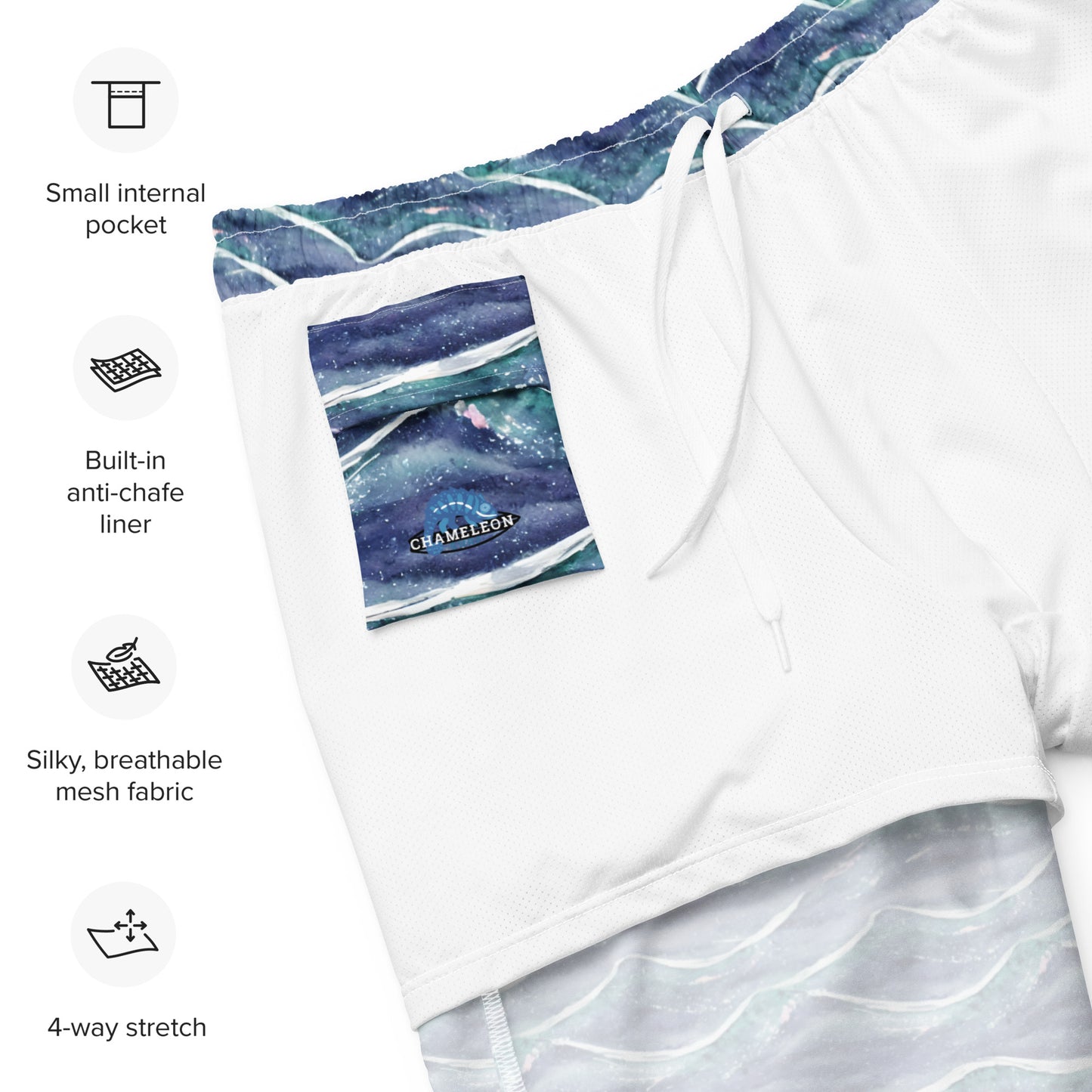 Blue White Waves Men's Swim Trunks