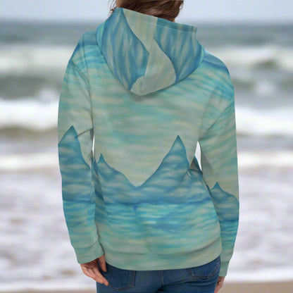 Mountain Fog Teal Beach Hoodie Cozy Sweatshirt