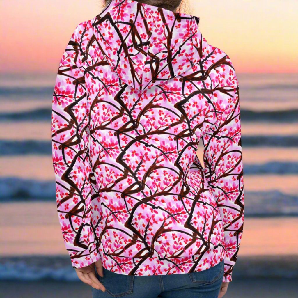 Pink Cherry Blossoms Beach Hoodie Cozy Sweatshirt