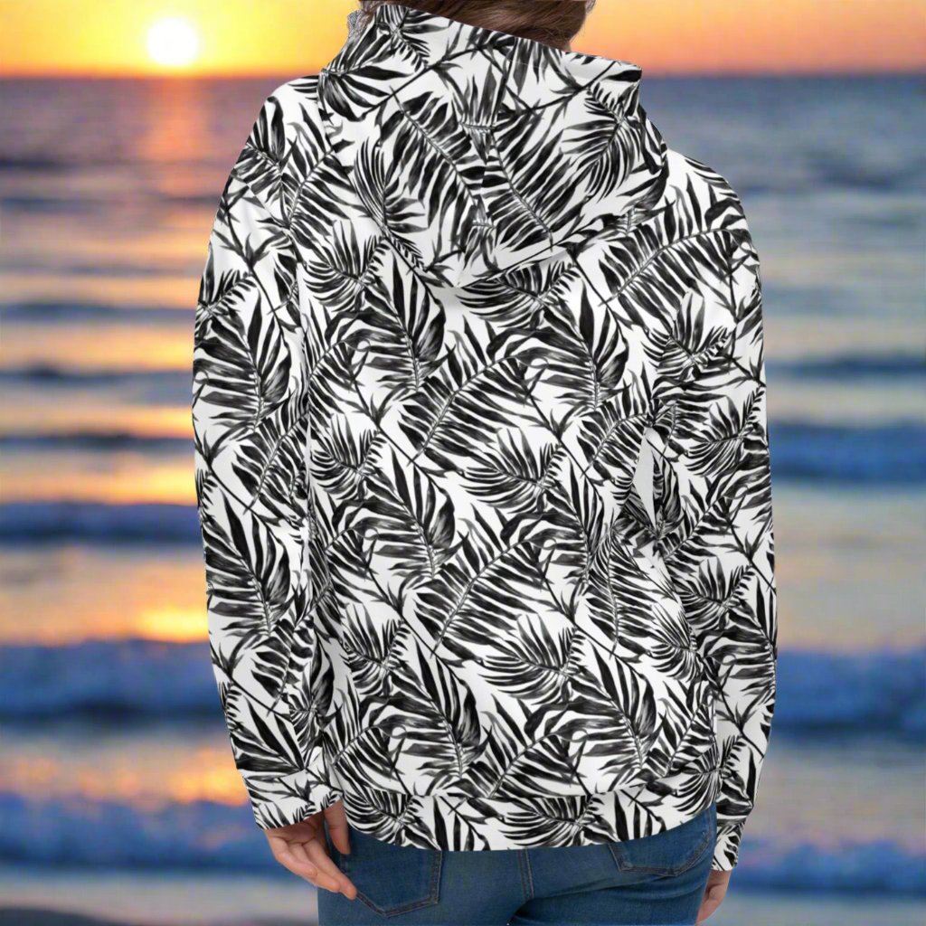 Black White Fern Beach Hoodie Cozy Sweatshirt