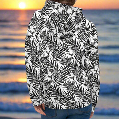 Black White Fern Beach Hoodie Cozy Sweatshirt