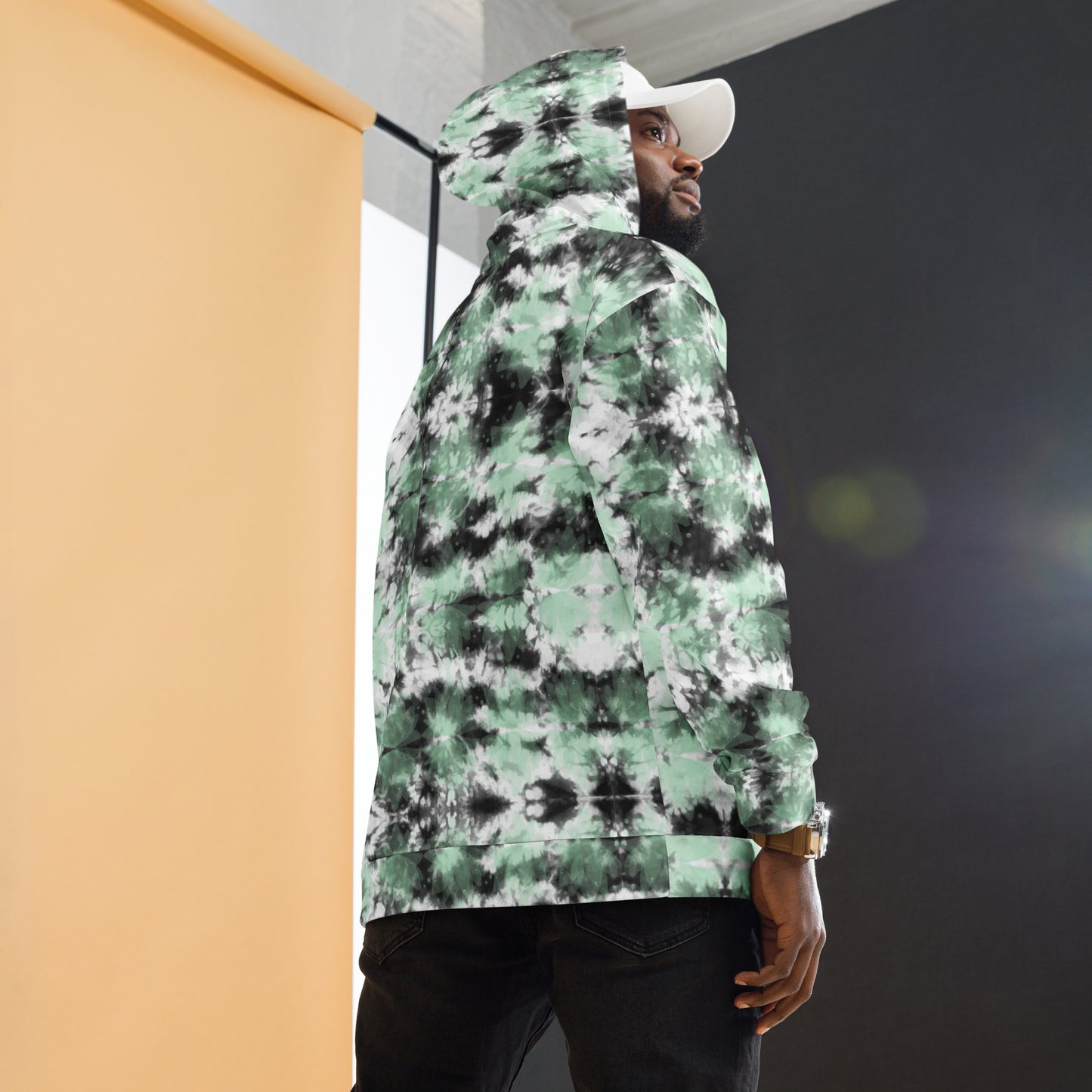 Black Green Leaf Tie Dye Beach Hoodie Cozy Sweatshirt