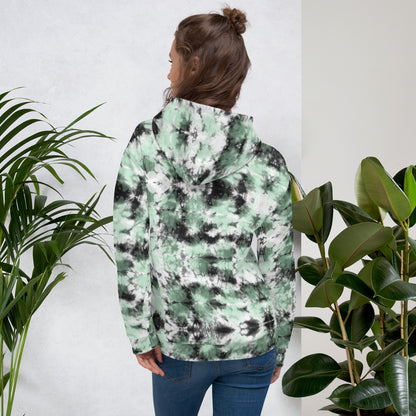 Black Green Leaf Tie Dye Beach Hoodie Cozy Sweatshirt