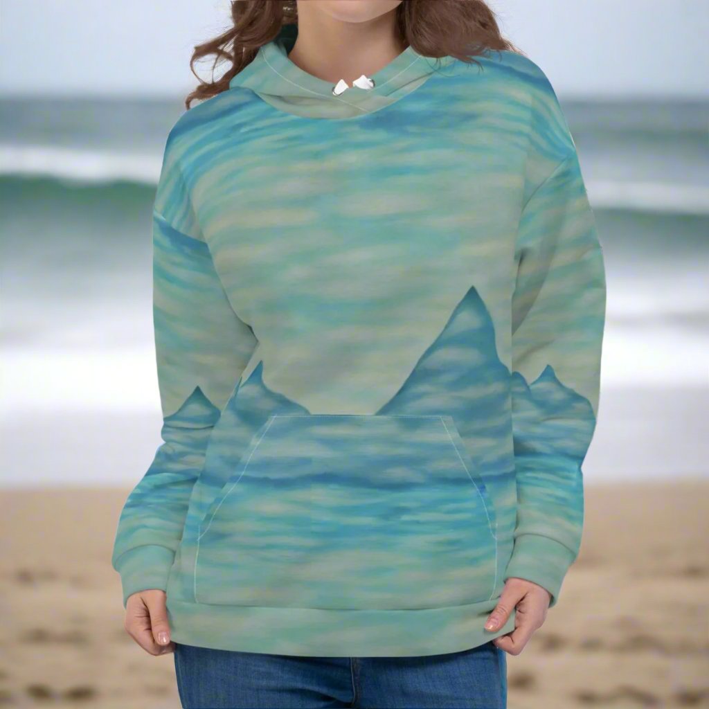 Mountain Fog Teal Beach Hoodie Cozy Sweatshirt