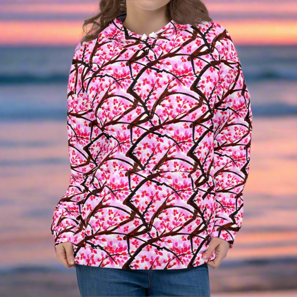 Pink Cherry Blossoms Beach Hoodie Cozy Sweatshirt