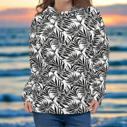 Black White Fern Beach Hoodie Cozy Sweatshirt