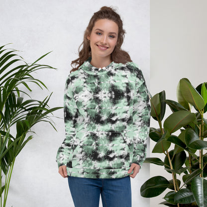 Black Green Leaf Tie Dye Beach Hoodie Cozy Sweatshirt