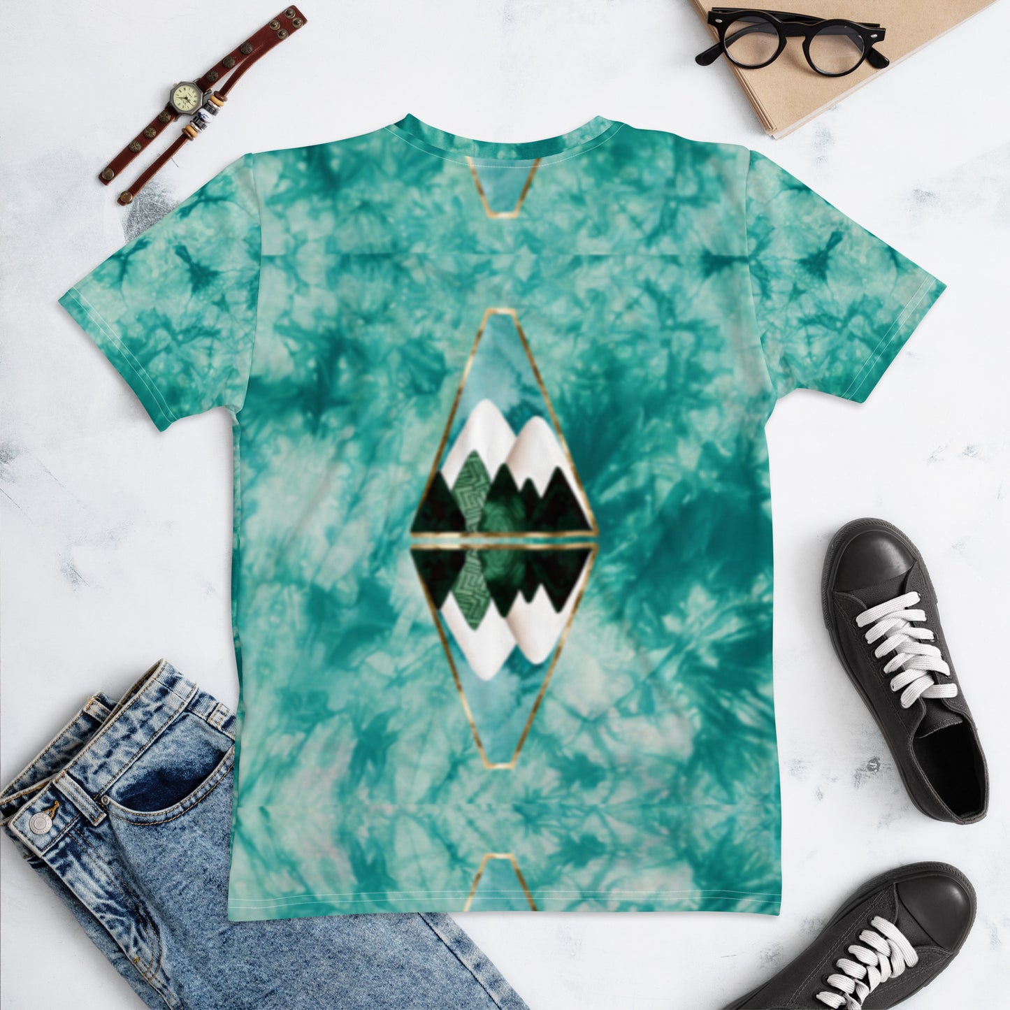 Teal Tie Dye Reflect Mountain Women's T-shirt