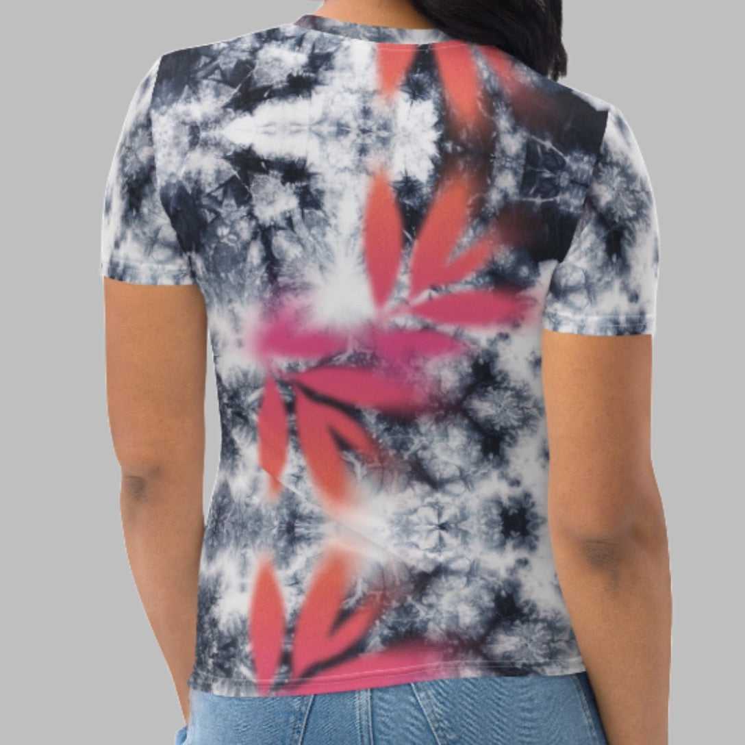 Pink Tropical Spray Paint Black Tie Dye Women's T-Shirt