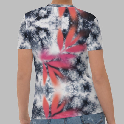 Pink Tropical Spray Paint Black Tie Dye Women's T-Shirt