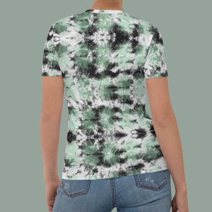 Black Green Leaf Tie Dye Women's T-Shirt