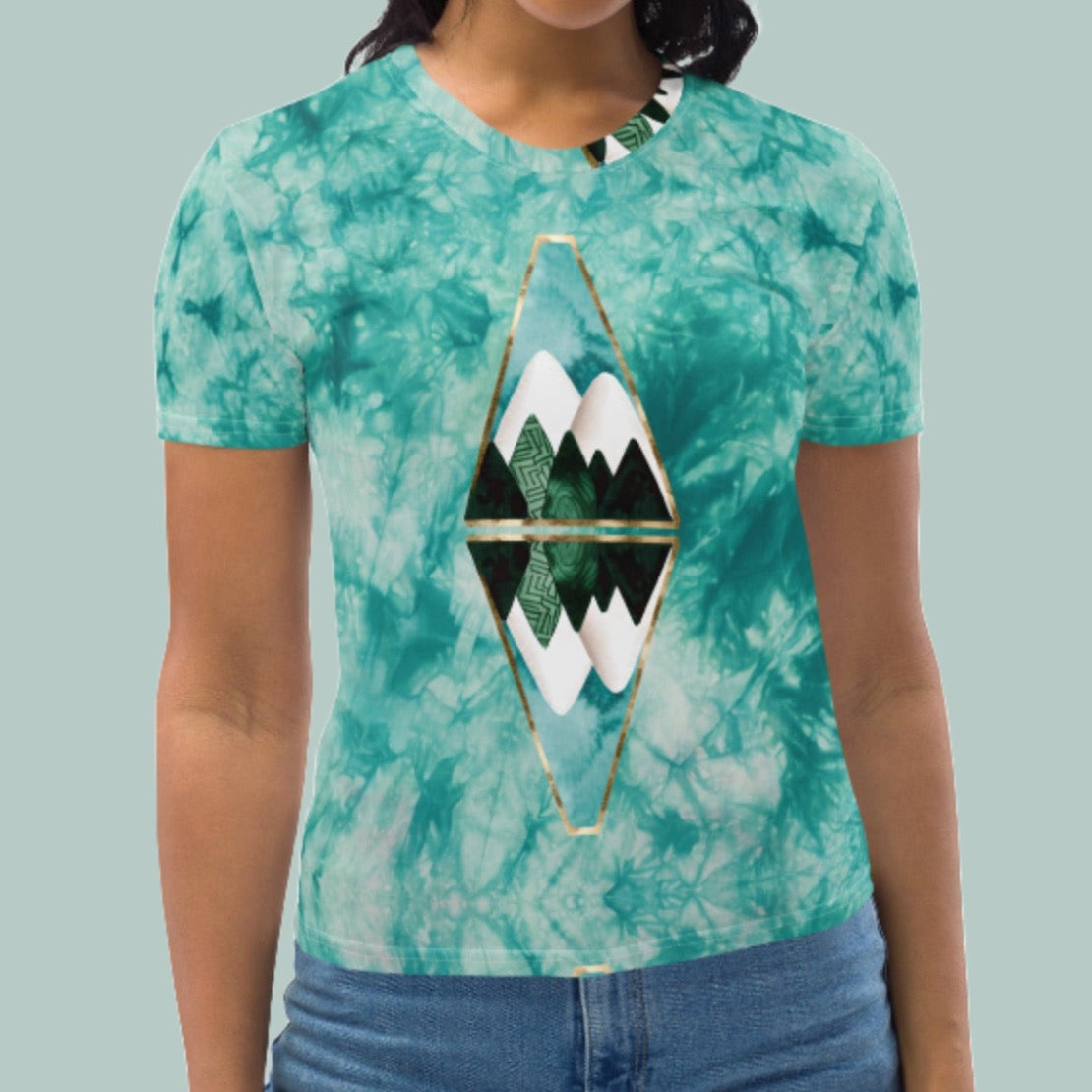 Teal Tie Dye Reflect Mountain Women's T-shirt