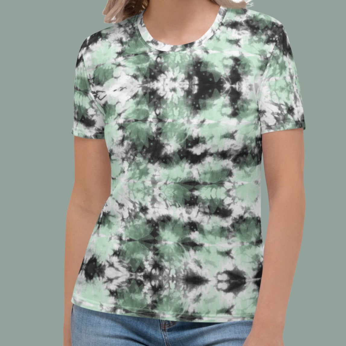 Black Green Leaf Tie Dye Women's T-Shirt