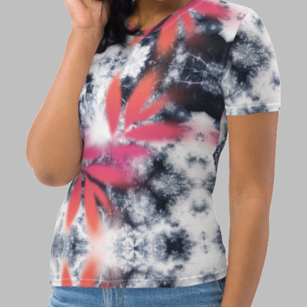 Pink Tropical Spray Paint Black Tie Dye Women's T-Shirt