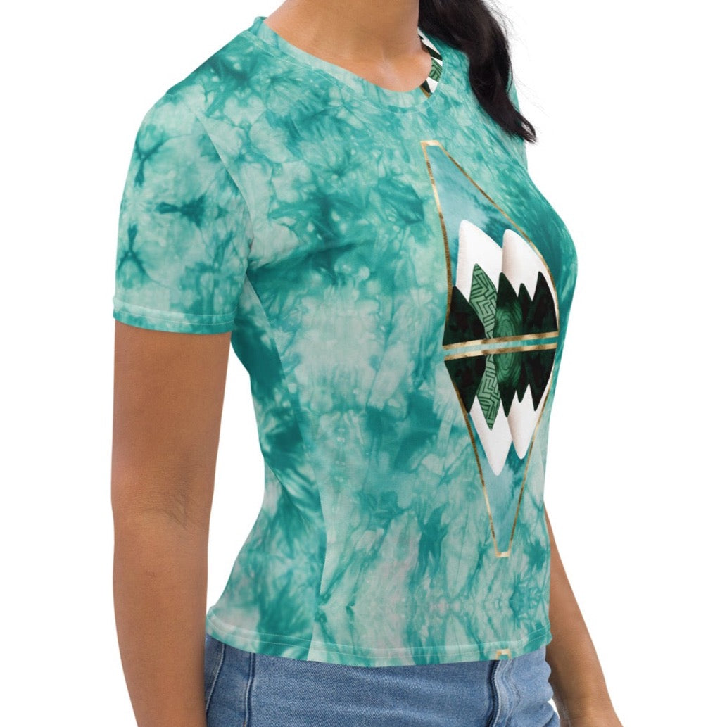 Teal Tie Dye Reflect Mountain Women's T-shirt