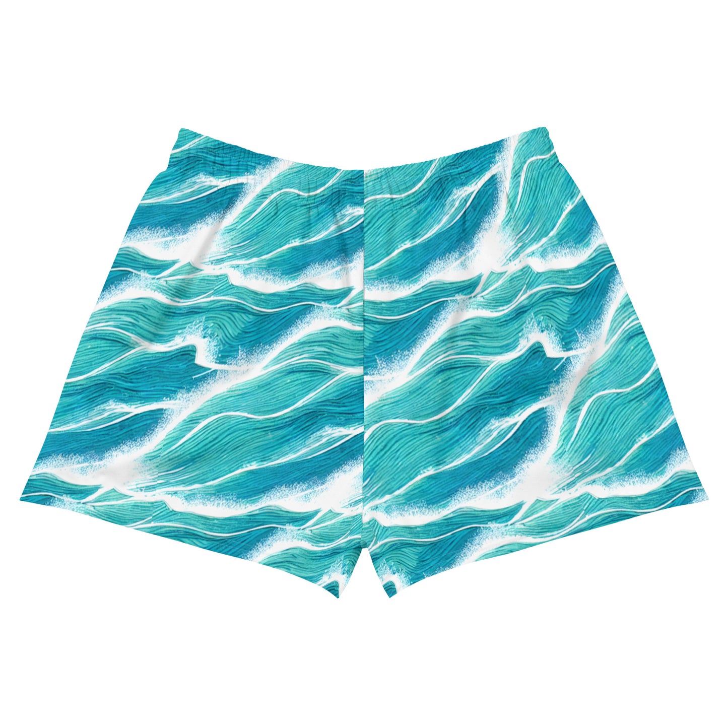 Turquoise White Waves Women’s Athletic Shorts