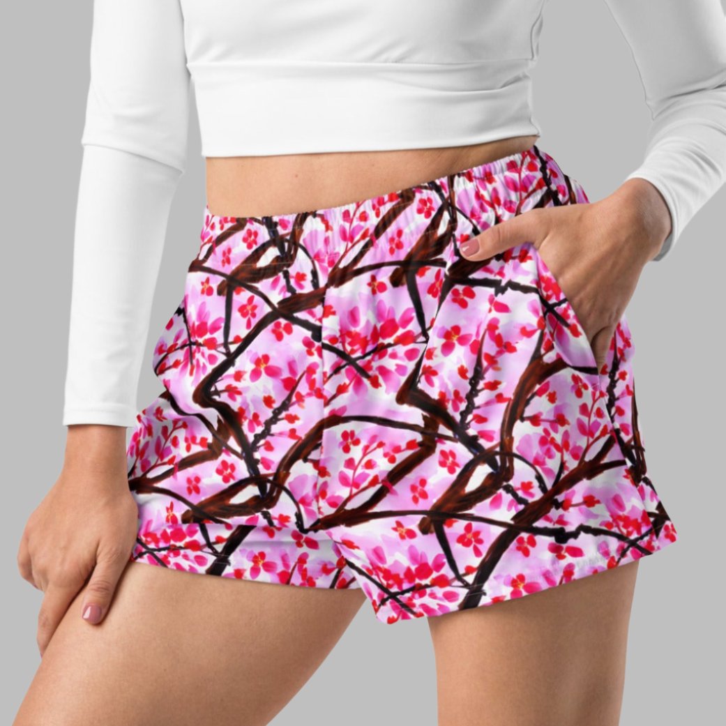 Pink Cherry Blossoms Women’s Athletic Shorts