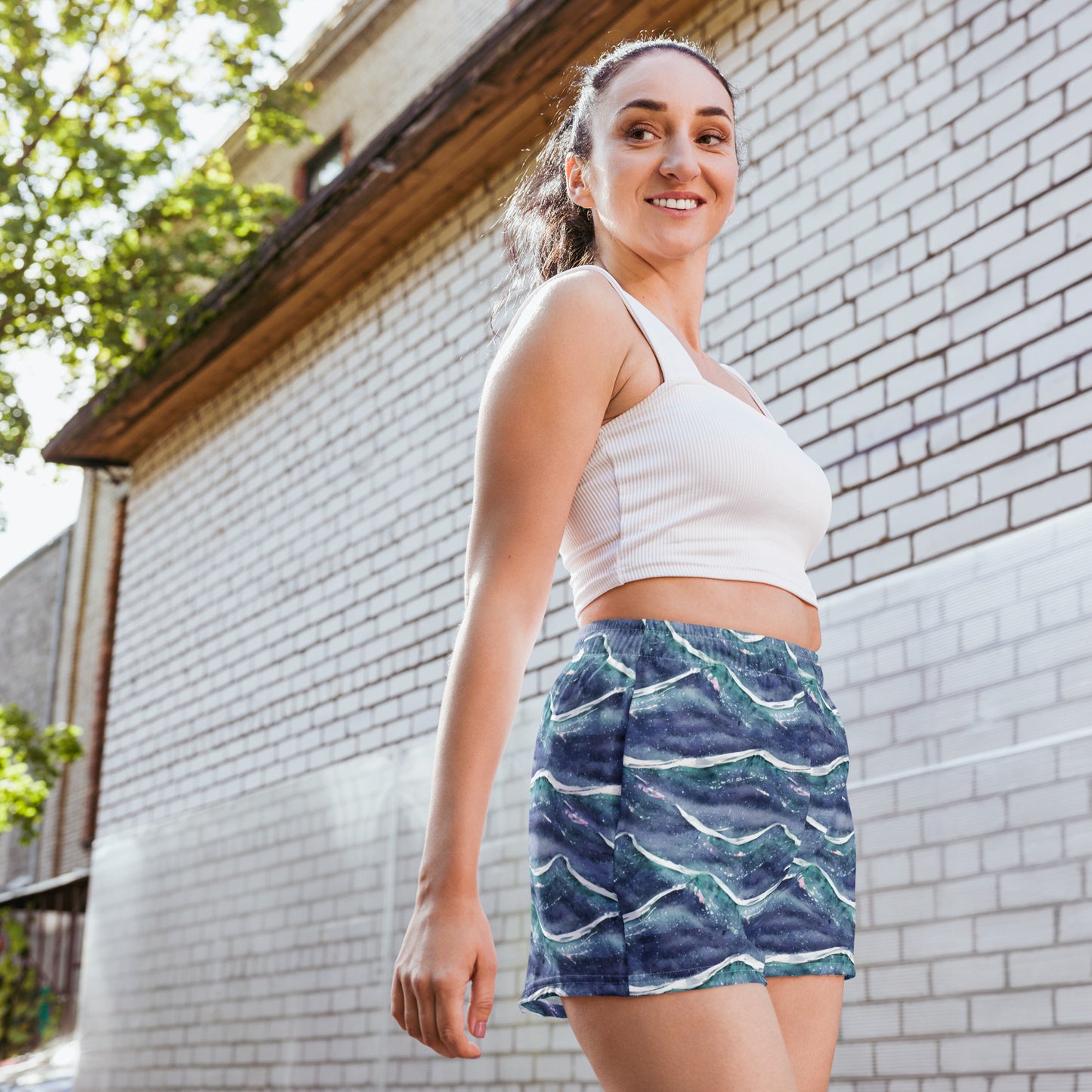 Blue White Waves Women’s Athletic Shorts