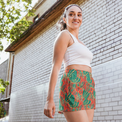 Tropical Plants Green Orange Women’s Athletic Shorts